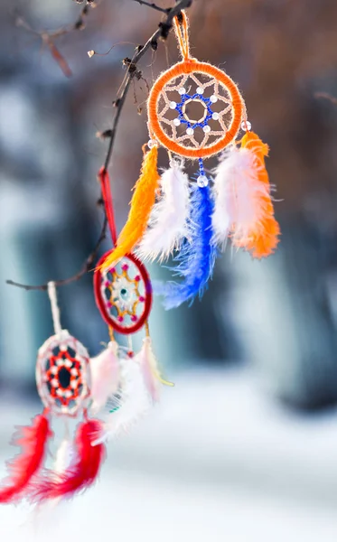 Üç Dreamcatcher farklı renkte. El yapımı. — Stok fotoğraf