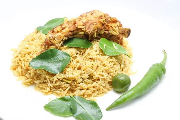 Chicken Biryani Lemon Lime Leaf — Stock Photo, Image