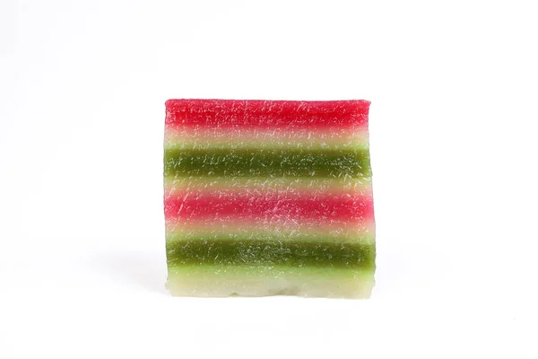 Kuih Lapis Kleurrijke Laag Rijstkoek Witte Achtergrond — Stockfoto