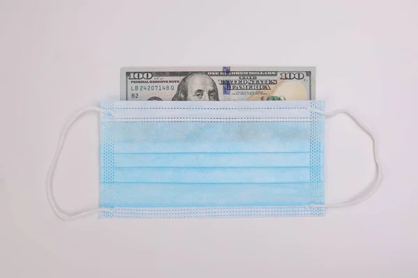 Dollar Papiergeld 100 Dollar Schein Der Durch Chirurgische Virus Maske — Stockfoto