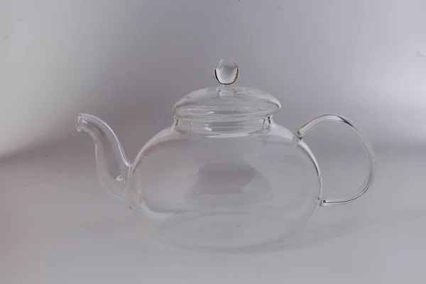 Empty Transparent Glass See Teapot Kettle White Background — Stock Photo, Image