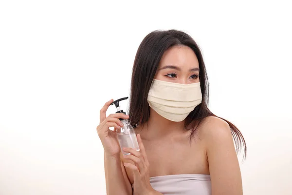 Beautiful Young South East Asian Woman Three Ply Virus Surgical — Stock Photo, Image