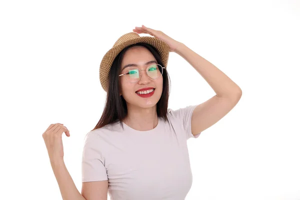 Beautiful Young South East Asian Woman Wearing Eyewear Golden Frame — Stock Photo, Image