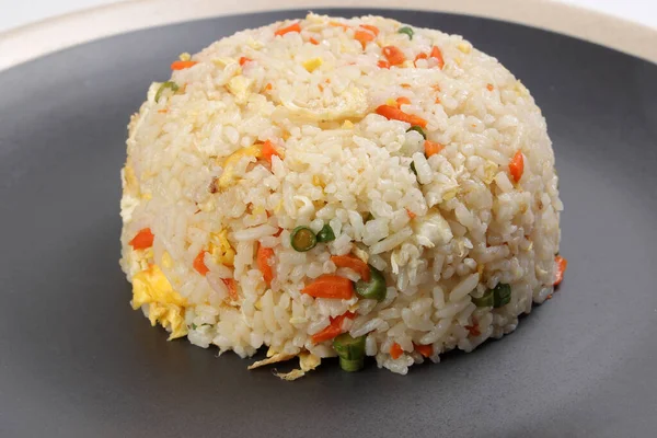 Chinese Style Egg Fried Rice Carrot Green Spring Onion Black — Stock Photo, Image