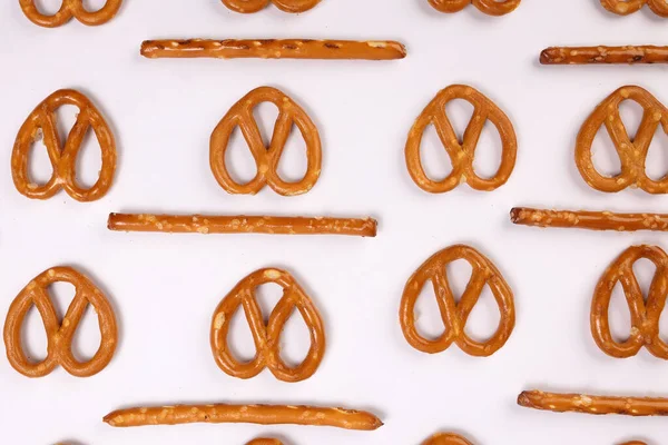 Pretzel Cracker Sticks Laid Rows Design Angle Straight What Background — Stock Photo, Image