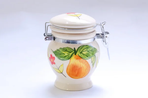 Ceramiczne słoik z ręcznie malowanym motywem — Zdjęcie stockowe
