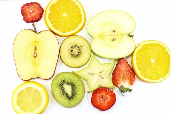 Apel kiwi bintang buah jeruk lemon strawberry slice — Stok Foto