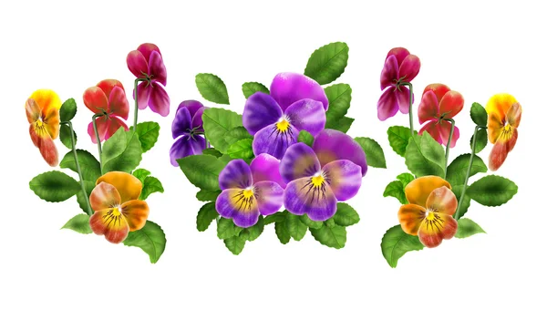 Flores Pansy Primavera fundo abstrato para cartão de felicitações de férias. Ilustração digital. Padrão do modelo . — Fotografia de Stock