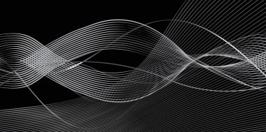 Abstract black background and gray wavy lines. Vector Illustration
