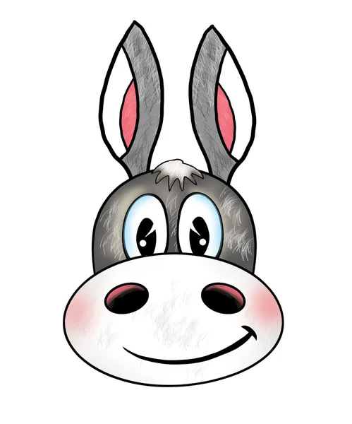 Head Donkey Kids holiday mask for festive carnival. Digital illustration. Cartoon character. — Stock Photo, Image