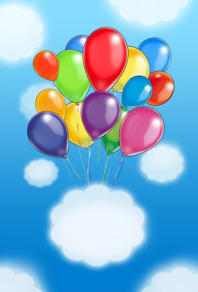 Farbige Luftballons, die auf einem blauen Himmel schweben — Stockfoto