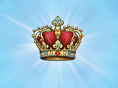 Gold Crown background. Golden royal crown on light blue background. Crown King