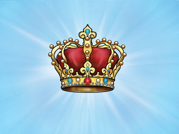 Gold Crown background. Golden royal crown on light blue background. Crown King — Φωτογραφία Αρχείου