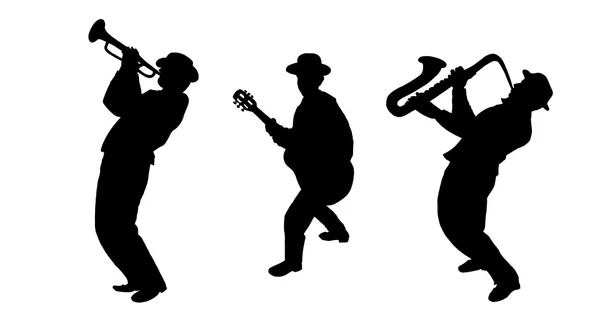 Trio de musiciens, concert de vacances. Silhouettes Illustration numérique couleur noir et blanc pour Art, Impression, Web graphic design . — Photo