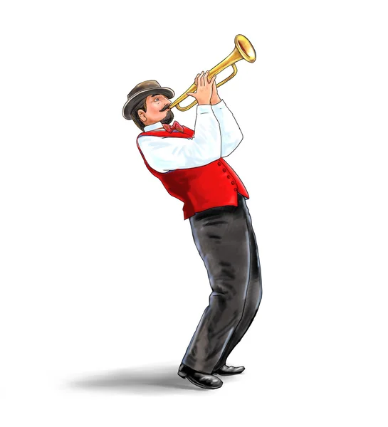 Jazzový hudebník, trumpetista. Obrázek. Retro hudba. Silueta — Stock fotografie