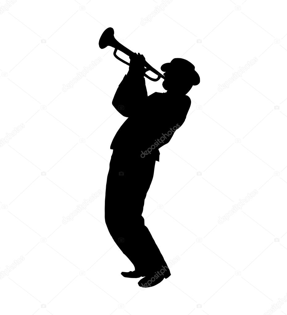 Jazz Musician trumpet player. Illustration. Retro music. Silhouette Stock  Photo by ©sofiartmedia.gmail.com 109621190