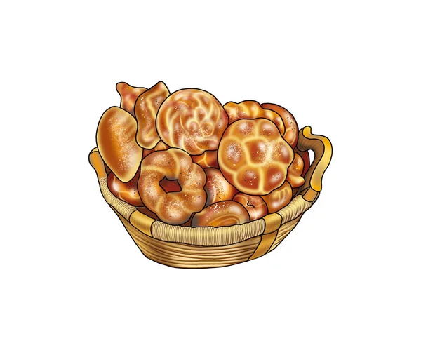 Pães em uma cesta de pão chique — Fotografia de Stock