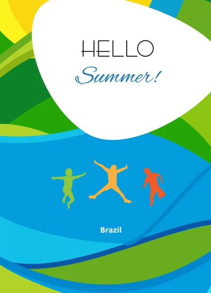 Río 2016 fondo abstracto de verano. Río 2016 Brasil fondo de pantalla. Juegos Olímpicos. Color de verano de los Juegos Olímpicos 2016. Summer Sport. Hola verano fondo folleto abstracto con los niños saltando. Diseño de verano. Plantilla vectorial — Vector de stock