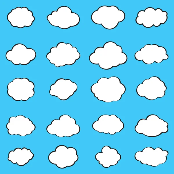 Mavi arka plan üzerinde bulutlar kümesi. Stil illüstrasyon karikatür. Sanat, baskı, web tasarım için. Vektör çizim — Stok Vektör