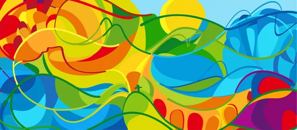 리우 2016 올림픽 게임 2016 여름 물결 모양의 추상적 인 배경. 여름 브라질 컬러 풀 한 패턴입니다. 여름 물결 모양의 일러스트. 벡터 — 스톡 벡터