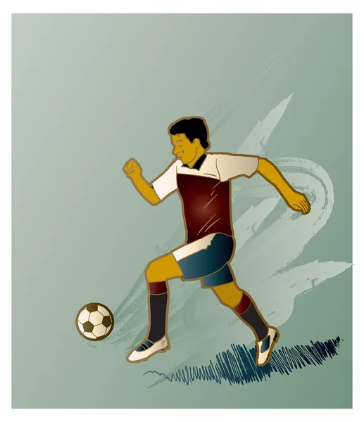 Ποδοσφαιριστής, ποδοσφαιριστής. Εικόνα διανύσματος. Ευρώ. 2018 ποδοσφαιρικός ποδοσφαιριστής. Ολυμπιακοί Αγώνες ρετρό Χειροποίητη απεικόνιση παίκτη ποδοσφαίρου. Vintage πανό ποδοσφαίρου, Φέιγ βολάν, άθλημα. Ενεργοί άνθρωποι. Ο άνθρωπος που τρέχει. Δρομέας. Clip Art Ποδόσφαιρο γκολ — Διανυσματικό Αρχείο