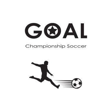 Hedef Yazdır afişi. Şampiyonluk Futbol metin Gol ve beyaz arka plan üzerinde futbol topu ile futbolcu ile soyut baskı. Spor futbolunun dijital illüstrasyonu. Şampiyon Futbol konsepti. Ödül Spor simgesi. Dövme sanatı