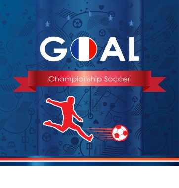 Goal. Goal background. Soccer goal icon. Soccer player. Soccer ball logo. EURO 2016 Abstract soccer goal illustration in blue red color. Football vector UEFA 2016 banner. For Art, Print, Web design. clipart