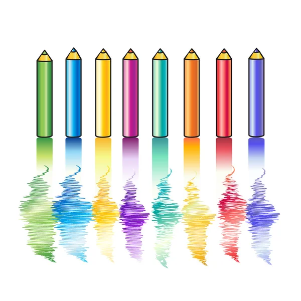Färgglada blyertspennor som är isolerade på vit bakgrund. Digital illustration. Handritad. — Stock vektor