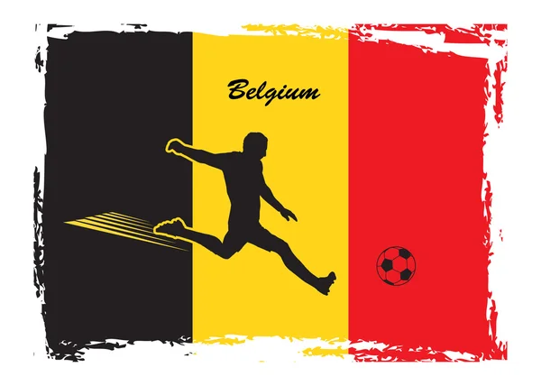 Soccer player on Belgium flag background. European championship abstract Vector Illustration. Belgium flag. Soccer icon Belgium. Color of Belgian flag. For Art, Print, Web design. Football Sport/ — Stock Vector