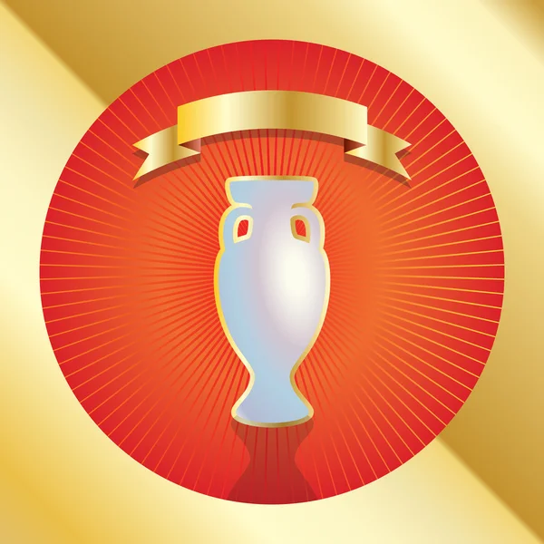 Gouden trofee Cup en gouden lint. Award icoon. Winnaar banner. Vector illustratie — Stockvector