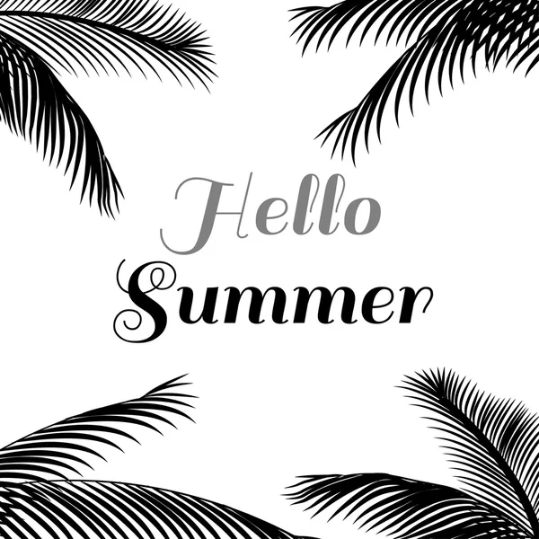 Hola tarjeta de verano. Palmera y caligrafía. Ilustración vectorial . — Vector de stock