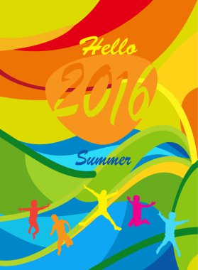 Hello summer 2016 card. Rio 2016 Summer Games Brazil Abstract background. Sport Kids camp Vector illustration