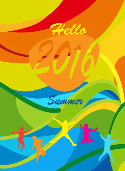 Hallo zomer 2016 kaart. Rio 2016 zomer games Brazilië abstracte achtergrond. Sport Kids Camp vector illustratie — Stockvector