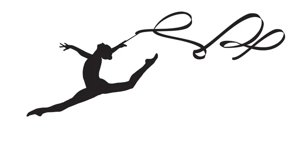 Jeune femme gymnaste avec silhouette ruban, effectuant élément de gymnastique rythmique, sautant faire un saut fractionné dans l'air, isolé sur fond blanc Illustration. Groupe national junior Gymnastique. Dessiné à la main. Le Brésil. Du sport. Junior. Gymnastique artistique . — Image vectorielle