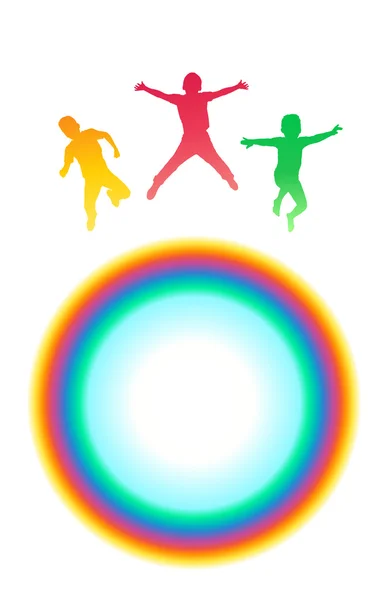 Kinderen springen. Silhouetten van kinderen. Kinderen partij. Kinderen kamp sport illustratie. Jump Kids op witte achtergrond. — Stockvector