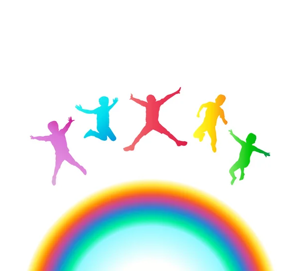 Les enfants sautent. Des silhouettes d'enfants. Fête d'enfants. Illustration de sport pour enfants. Sauter les enfants sur fond blanc . — Image vectorielle
