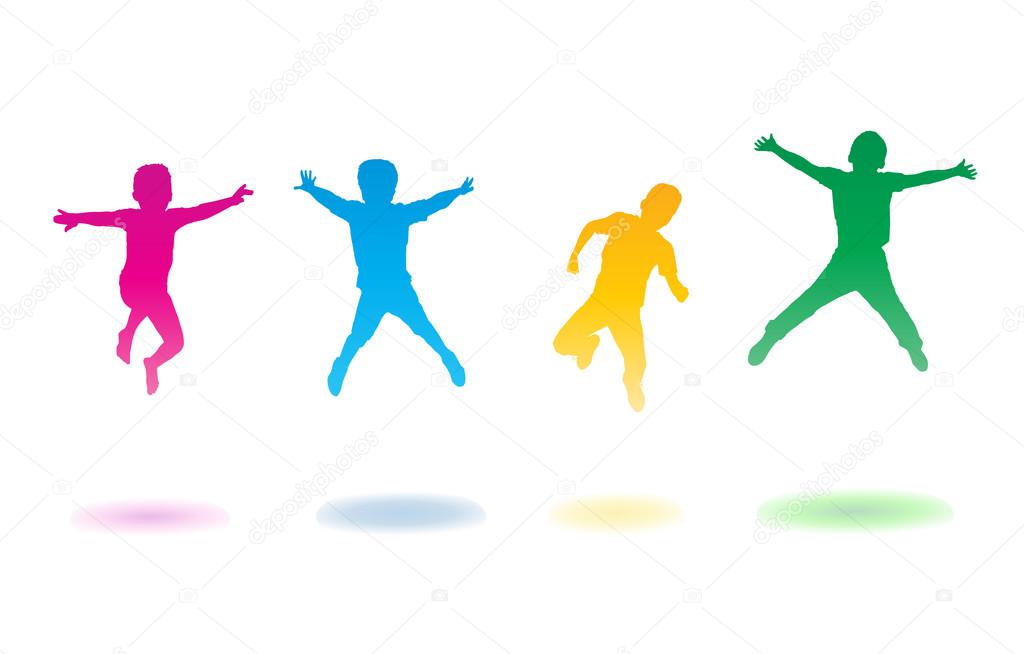 Kids jumping. Silhouettes of kids. Children party. Kids camp sport  illustration. Jump kids on white background. Stock Vector by  ©sofiartmedia.gmail.com 119360712