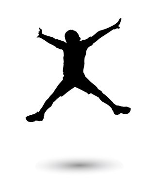 Çocuklar. Çocuklar atladı. Çocuk siluetleri. Aksiyon Spor. Erkekler beyaz arka planda izole atlıyorlar. Dijital görüntü illüstrasyon. Spor, Tatil.