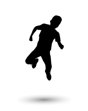 Çocuklar. Çocuklar atladı. Çocuk siluetleri. Aksiyon Spor. Erkekler beyaz arka planda izole atlıyorlar. Dijital görüntü illüstrasyon. Spor, Tatil.
