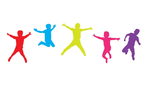 Miúdos. As crianças saltaram. Sílhuetas de crianças. Desporto de acção. Rapazes a saltar isolados no fundo branco. Ilustração de imagem digital. Desporto, Férias . — Fotografia de Stock