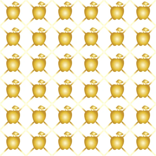 Mesh pattern with apple. Gold grid seamless pattern. Vector illustration. — Stock vektor