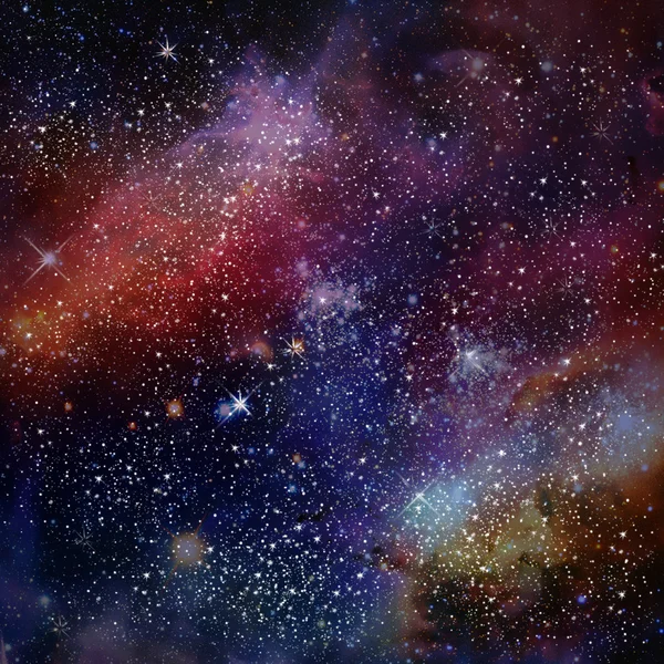 Space explosion. Deep outer space background with stars and nebula, solar, explosion, astronomy. Hand Drawn. Digital illustration, fantasy.