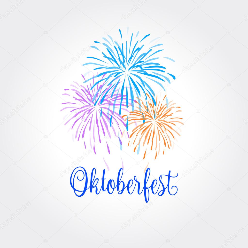 Octoberfest. Festive autumn October festival abstract background with fireworks. Germany. Beer festival. Bavaria, famous for beer, tradition colors white and blue.