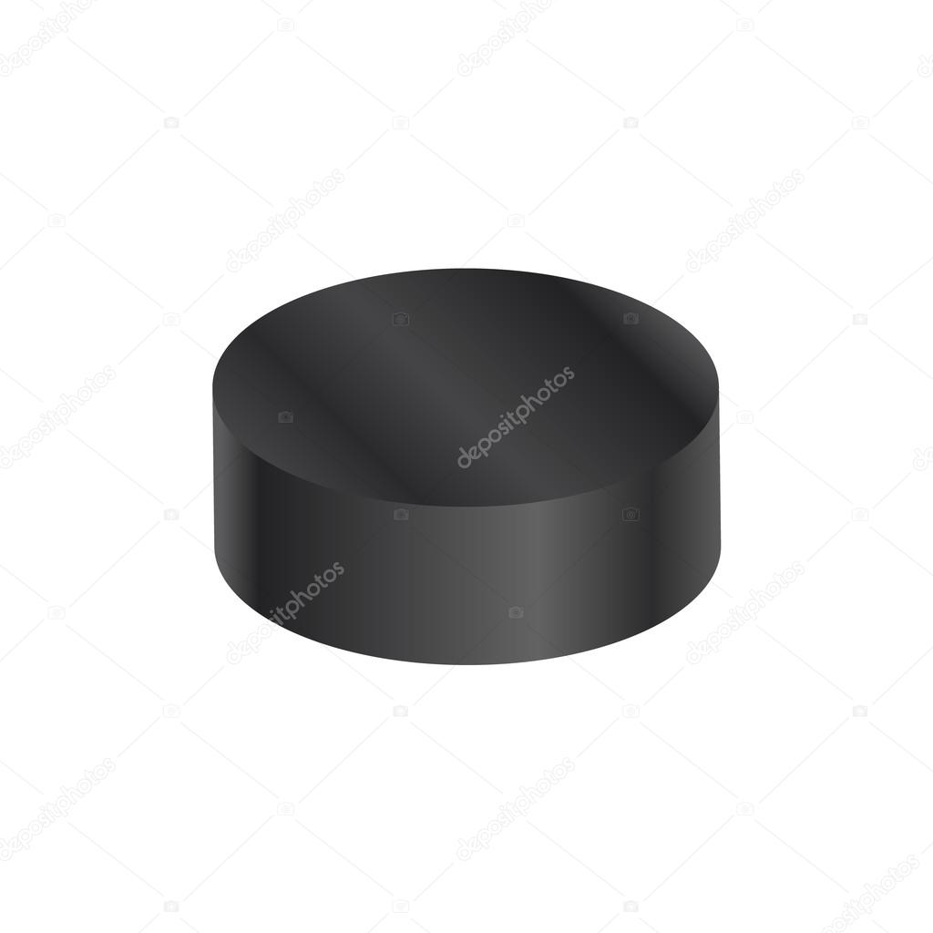 Hockey puck icon. Hockey puck isolated on white background. Hockey puck vector illustration. Hockey pack winter sport symbol. Hockey pack detail vector. Canada Ice Hockey. 3D Hockey pack isolated. Hockey pack silhouette illustration. 2018 Champions