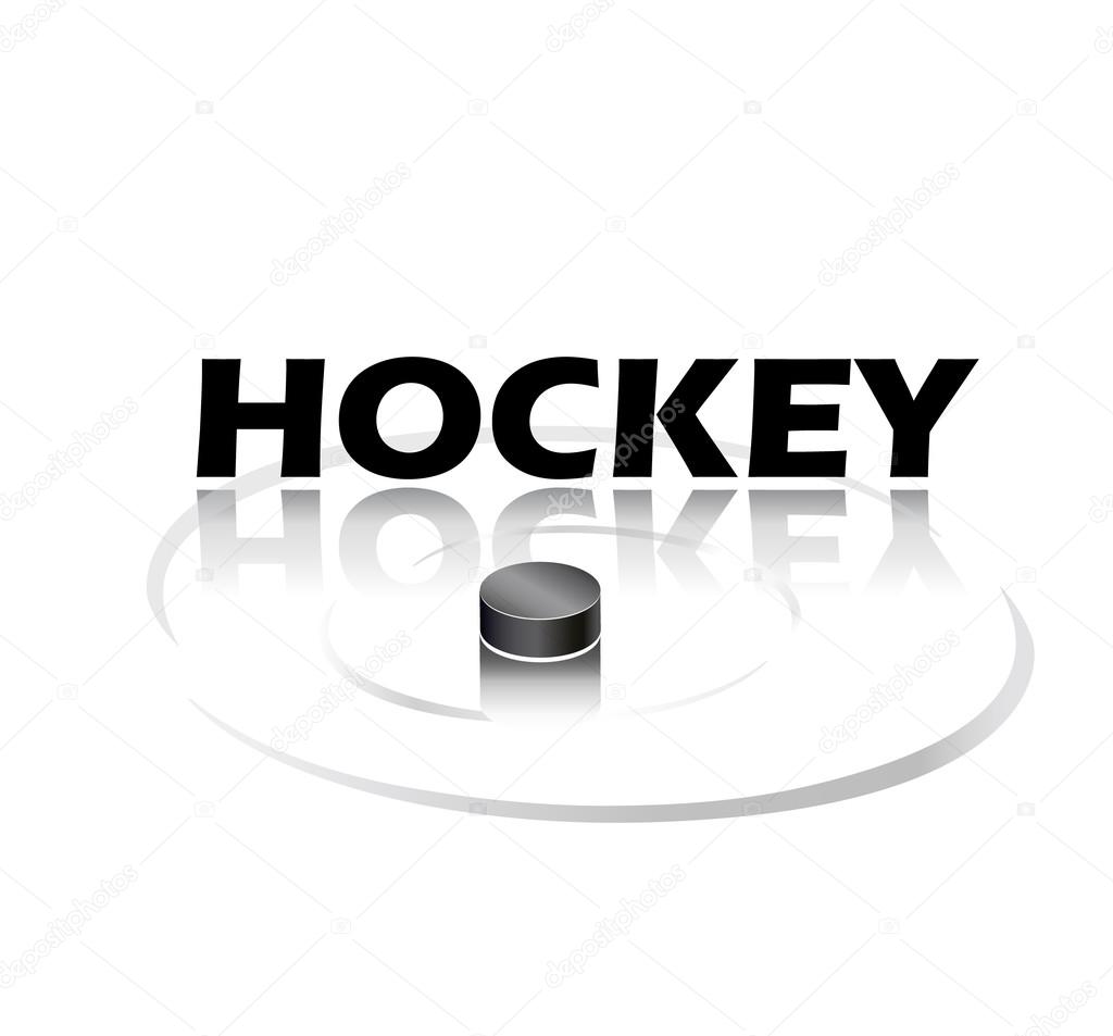 Hockey logo. Hockey 2018 World Cup with hockey puck and shadow. World Cup of Hockey Print. Canada Toronto, Europe. Vector icon. Hockey World League flyer, poster, wallpaper, brochure title. Canadian Ice Hockey hockey puck, hockey stick. Russia Winter