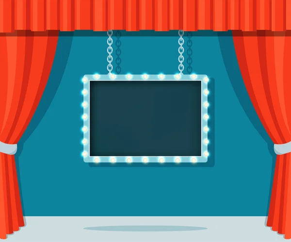 Escenario Vintage con cortinas rojas y signo de la carpa — Vector de stock