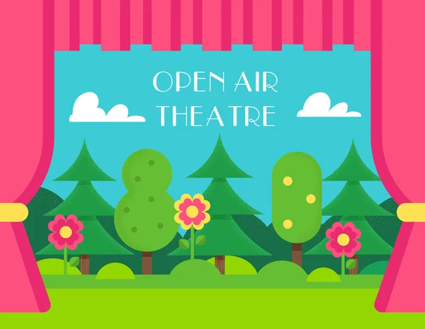 Nature Landscape and Theatre Curtains. Open Air and Outdoor Theatre Illustration — Stock Vector