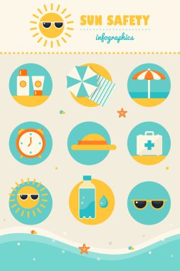 Güneş ve sahil güvenlik kuralları Infographics Icons Set