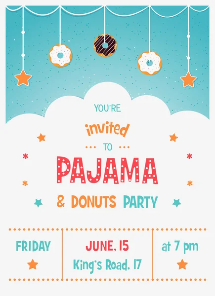 Pajama and Donuts Kids Party Invitation Card Template — Stock Vector