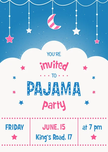 Pajama Sleepover Kids Party Invitation Card or Poster Template — Stock Vector